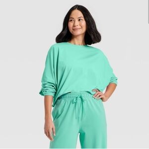JoyLab Women's Washed Jersey Long Sleeve Top Turquoise Green